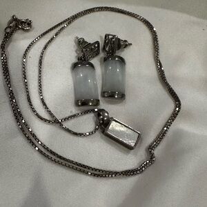 White  Pendant Necklace and Earrings Set - Women Jewelry